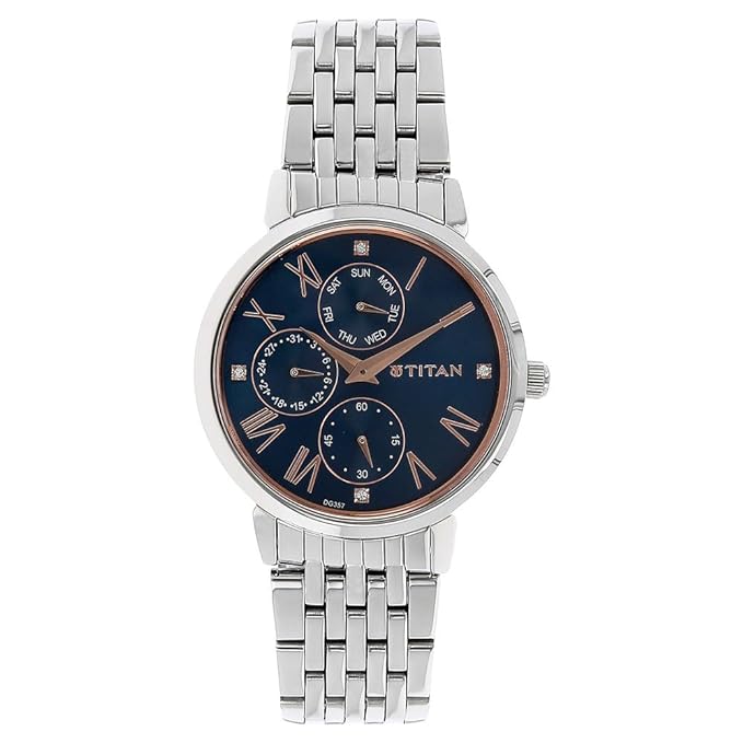Titan Blue Dial Silver Band Analog Stainless Steel Women Watch